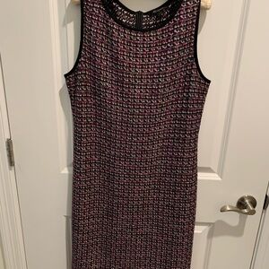 St. John Painterly Sheen Pink and Black Sheath Dress Sleeveless Crew Neck